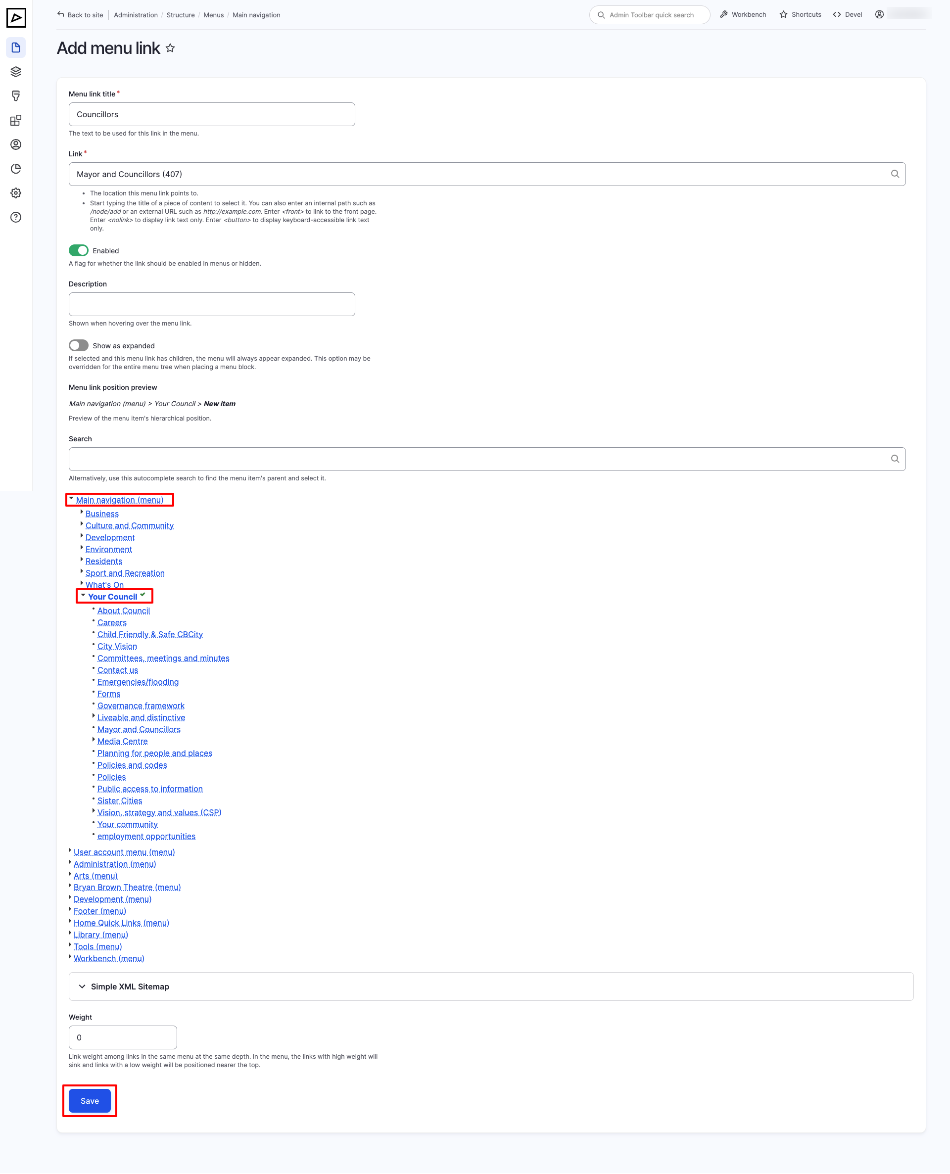 Menu - Structure - Add Link