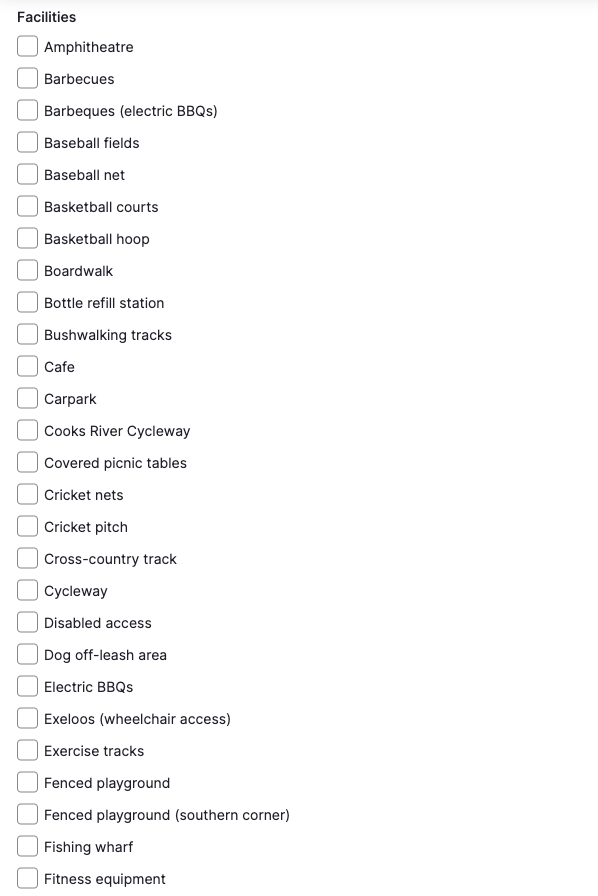 Place Facilities field